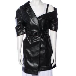 Women's Black Leather Belted Dress